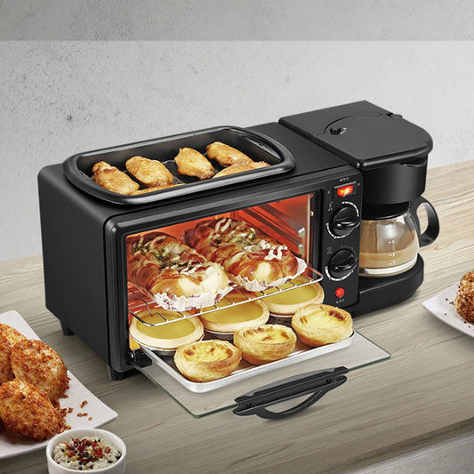 3-in-1 Breakfast Maker with Toaster Oven, Grill Pan and Coffee Maker – Portable All-in-One Breakfast Station for Quick Morning Meals