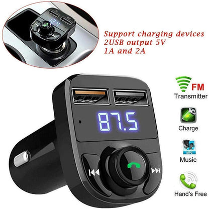 Wireless Car FM Transmitter with Dual USB Fast Charging Bluetooth Handsfree Calling Music Player LED Display and Control Knob (1 Pc)
