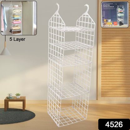 Multipurpose 5 Layer Folding Clothes Storage Rack Hanging Wardrobe Organizer for Socks Scarves T Shirts Pants and Closet Storage (1 Pc)