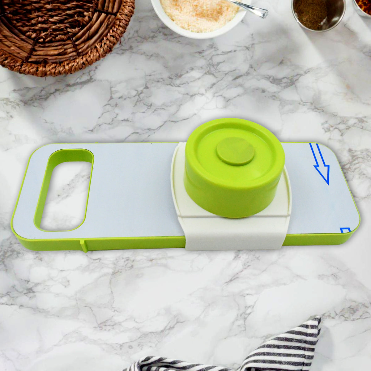 5 in 1 Foldable Vegetable Slicer Stainless Steel Blade Kitchen Mandoline Cutter with Julienne Grater and Safety Hand Guard (1 Pc)