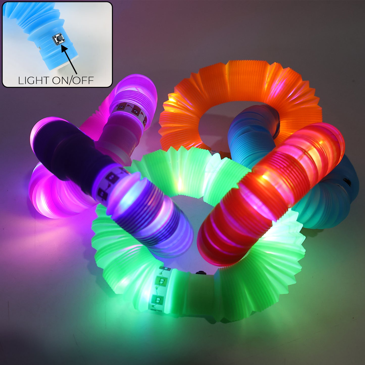 LED Glow Pop Tube Fidget Toy for Kids Stretchable Bendable Light Up Sensory Stress Relief Party Toy Pack of 1 Mixed Color