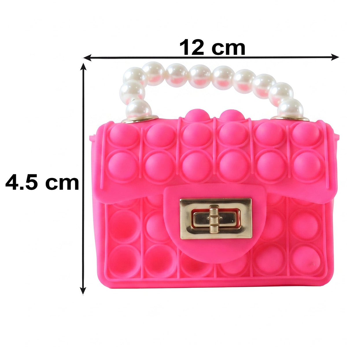 Kids Pop It Fidget Purse Silicone Push Bubble Sling Bag with Pearl Handle and Chain Strap Cute Mini Handbag for Girls Party Gift (1 Pc)