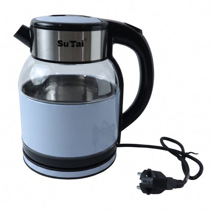 Electric Glass Kettle 2 Litre Transparent Glass Body Stainless Steel Water Boiler with 360 Degree Swivel Base for Tea, Coffee, Milk and Hot Water (1 Pc)