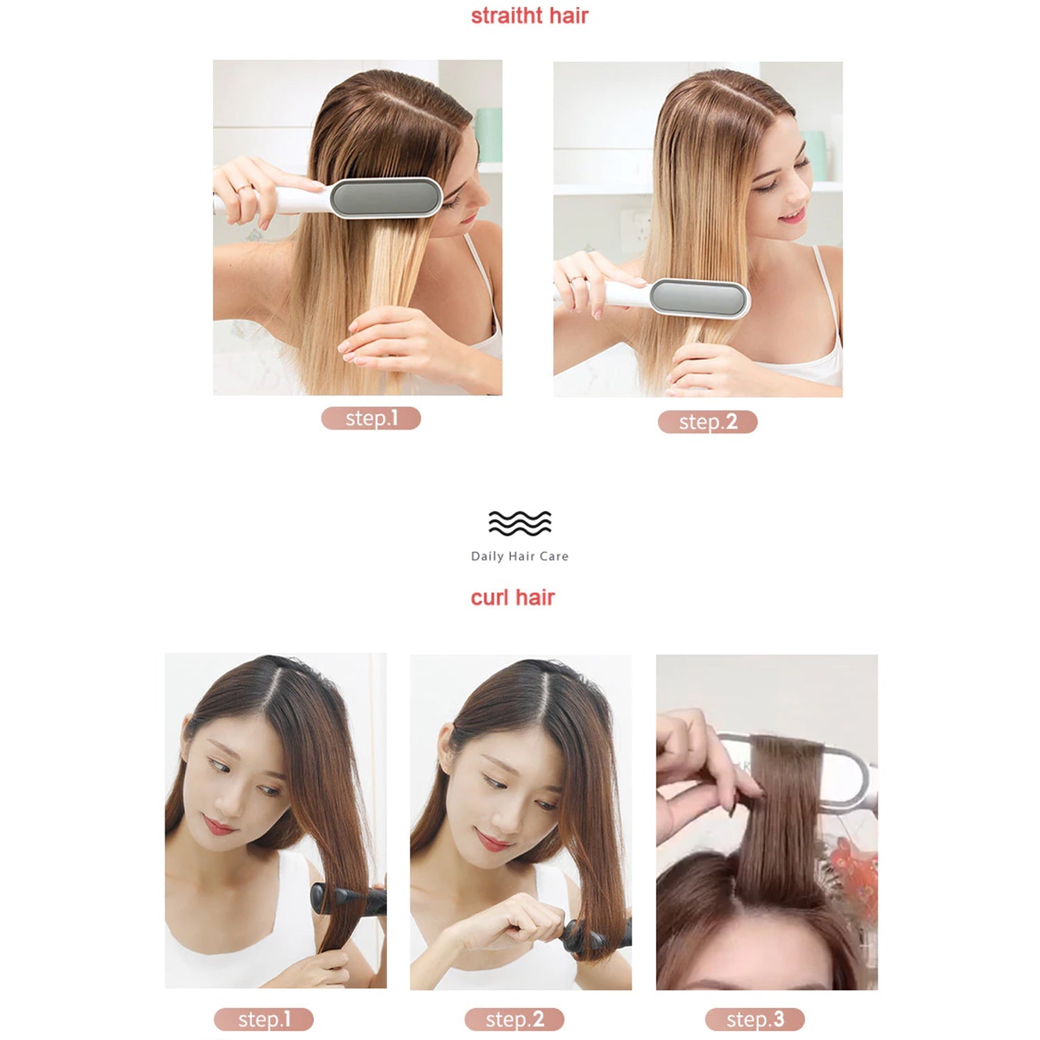 Hair Straightener Brush – Ceramic Hair Straightening Comb with Fast Heat-Up and Adjustable Temperature for Smooth, Shiny and Frizz-Free Hair (1 Pc)