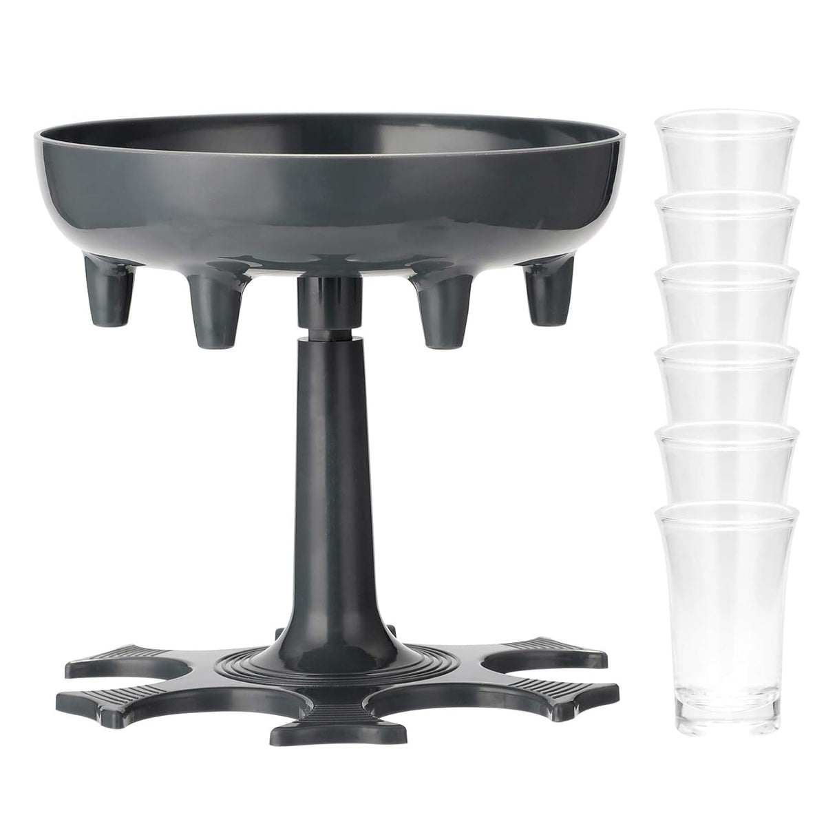 6-Shot Glass Drink Dispenser Rack with 6 Shot Glasses, ABS Plastic Liquor Pouring Stand for Home Bar, Parties, Weddings and Celebrations (1 Set)