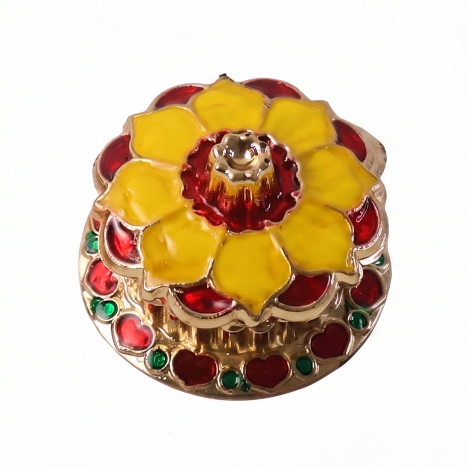 Decorative Golden Kumkum Box Kankavati Traditional Sindoor Holder for Pooja, Temple, Worship and Home Decoration (1 Pc)