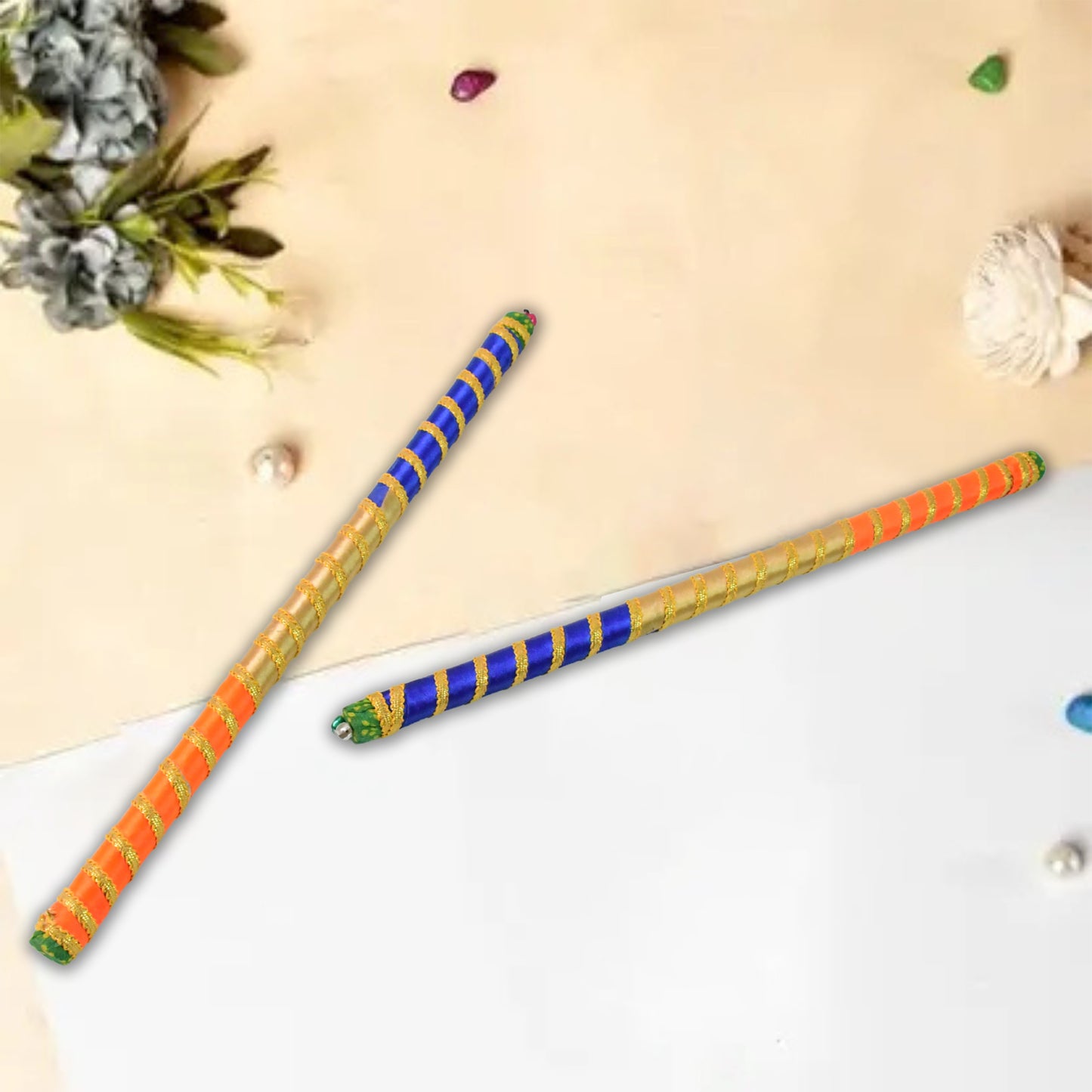 Traditional Decorative Dandiya Sticks Pair for Navratri and Garba – Colorful Wooden Dandiya Rods with Festive Wrapping (2 Pieces)
