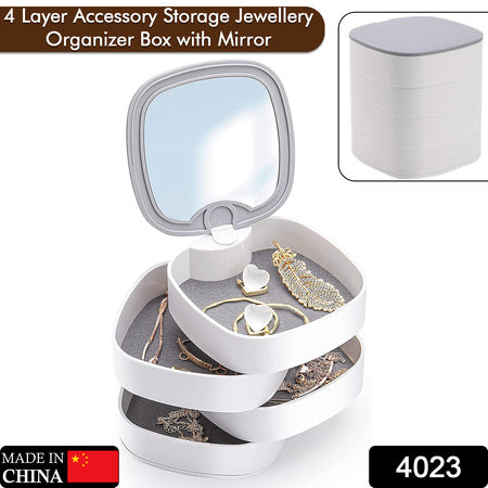 4 Layer 360 Degree Rotating Jewelry Storage Box with Mirror Multicolor Organizer for Rings Earrings Necklaces and Accessories (1 Pc)