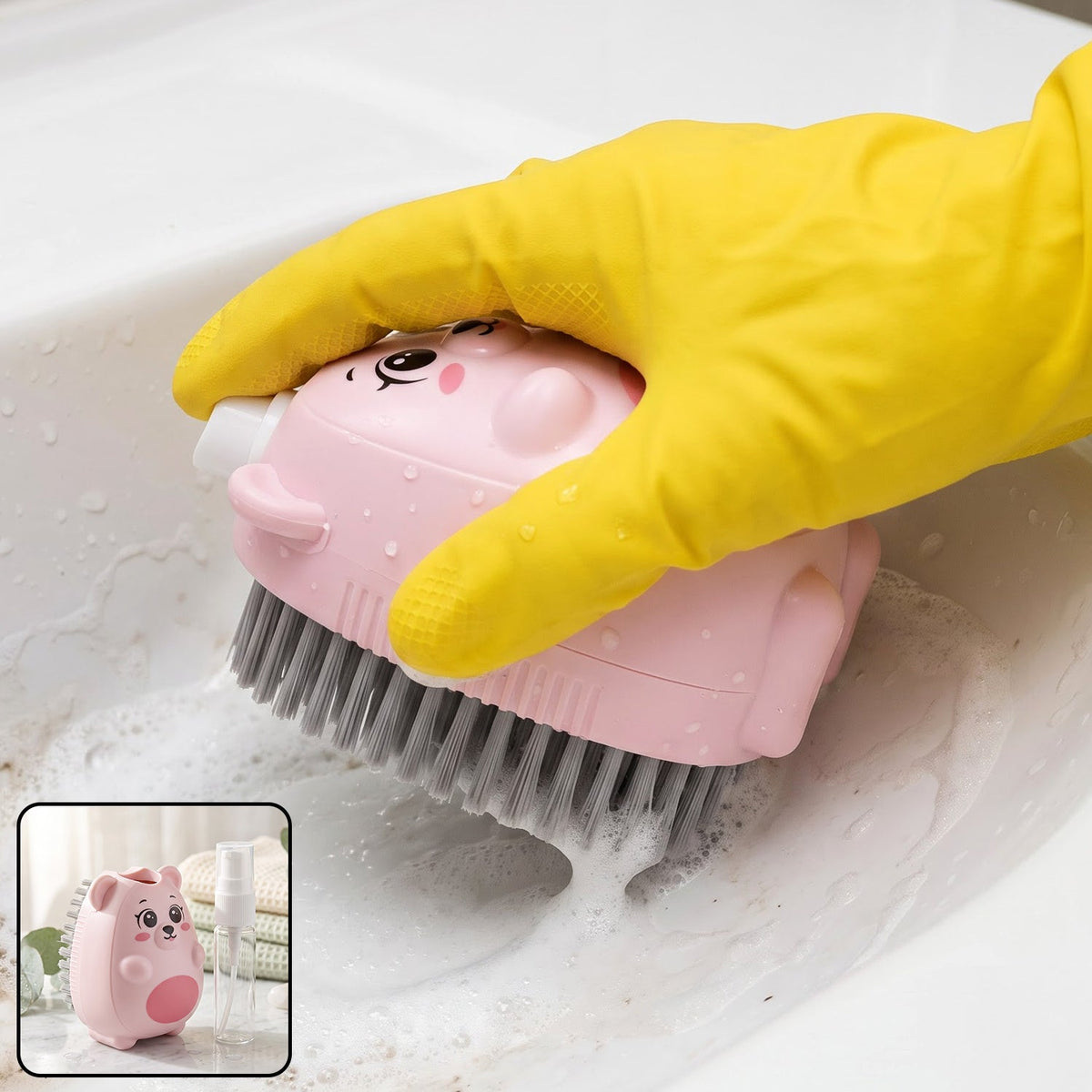 2 in 1 Plastic Soap Dispenser Cleaning Brush with Liquid Holder and Firm Bristles