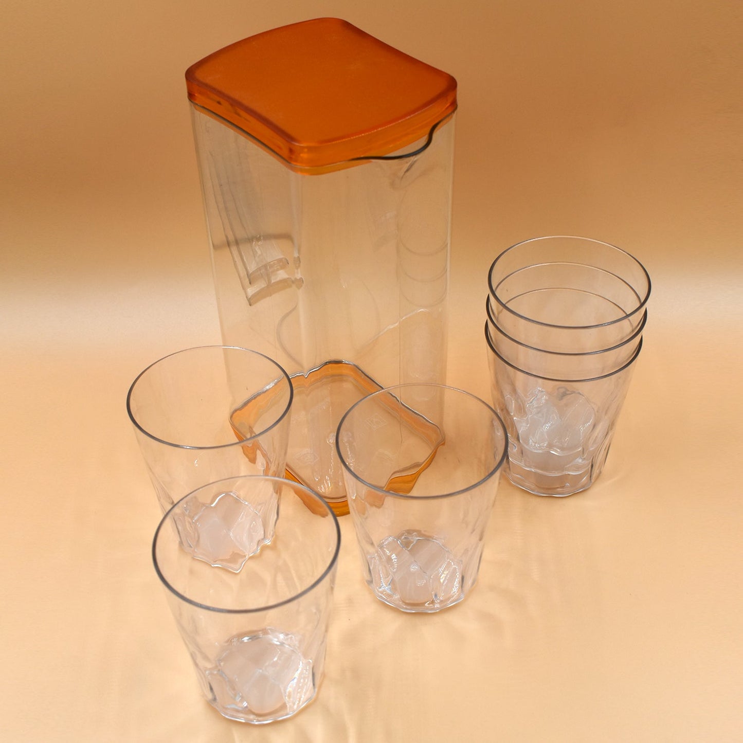 Premium Multi Purpose Square Water and Juice Jug Set 2000ML with 6 Glasses 300ML Each Transparent BPA Free Leak Proof Freezer Safe Unbreakable Jug for Fridge Dining Table