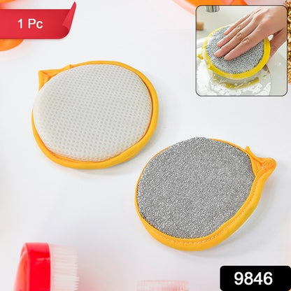 Double-Sided Dishwashing Sponge for Cleaning Utensils, Pots, Pans and Kitchen Surfaces, Reusable Nylon Fibre and Foam Scrubber Sponge (1 Pc)
