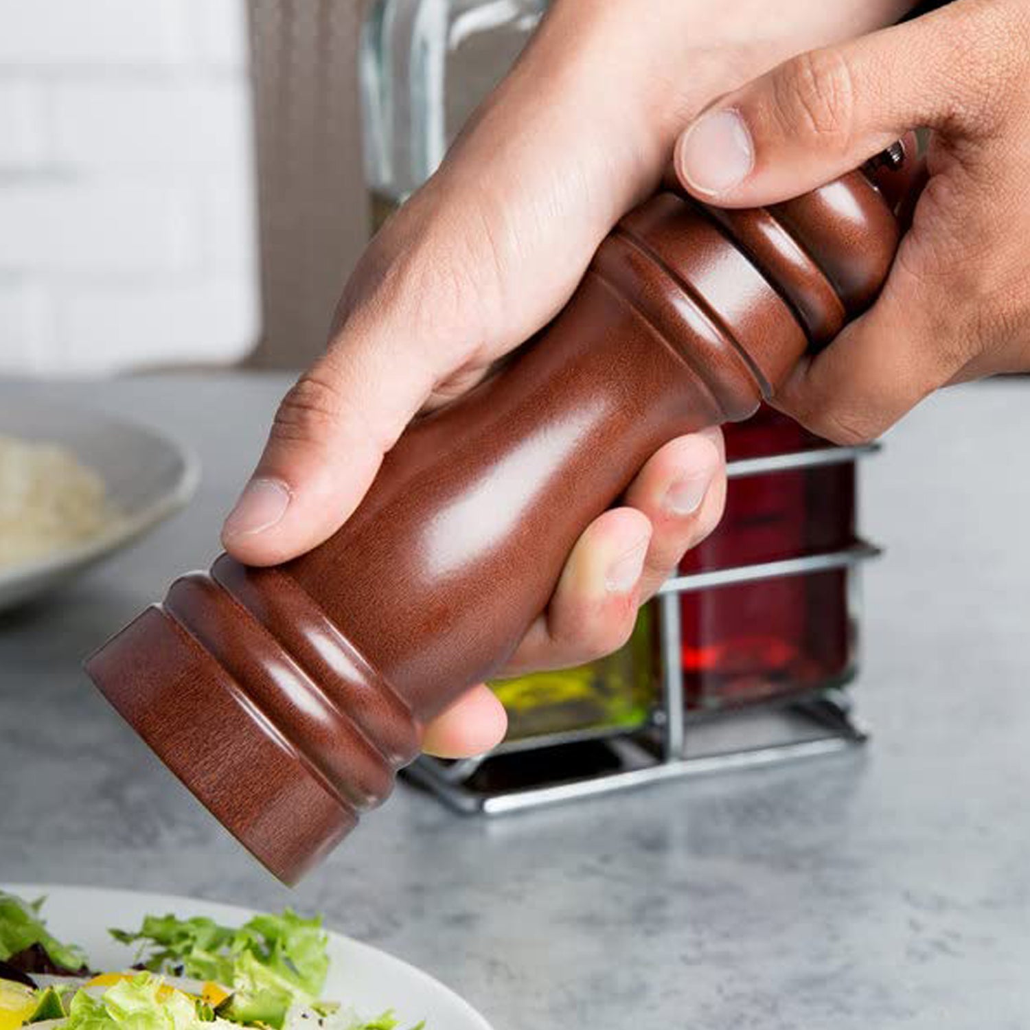 Wooden Pepper Mill Grinder 8 Inch Refillable Salt and Pepper Grinder with Adjustable Ceramic Rotor Solid Wood Spice Mill for Kitchen Pack of 1