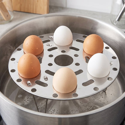Stainless Steel Round Egg Steamer Rack Folding Trivet Stand for Steaming Eggs, Vegetables, Fish, Momos and Dumplings (1 Pc)