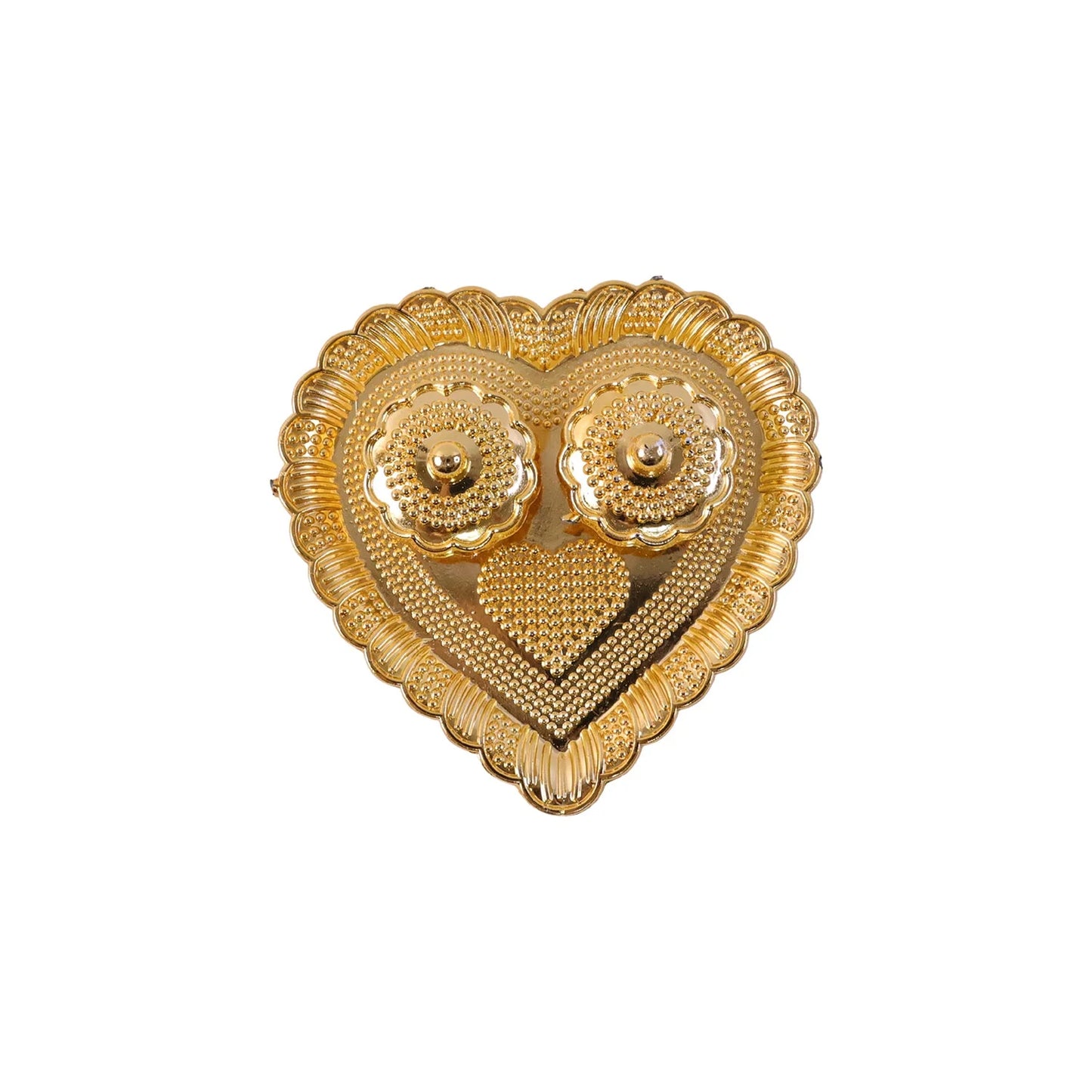 Heart Shaped Kankavati Kumkum Holder, Decorative Golden Roli Chawal Box with Lidded Containers for Puja, Tilak, Home Temple and Festive Rituals (1 Pc)
