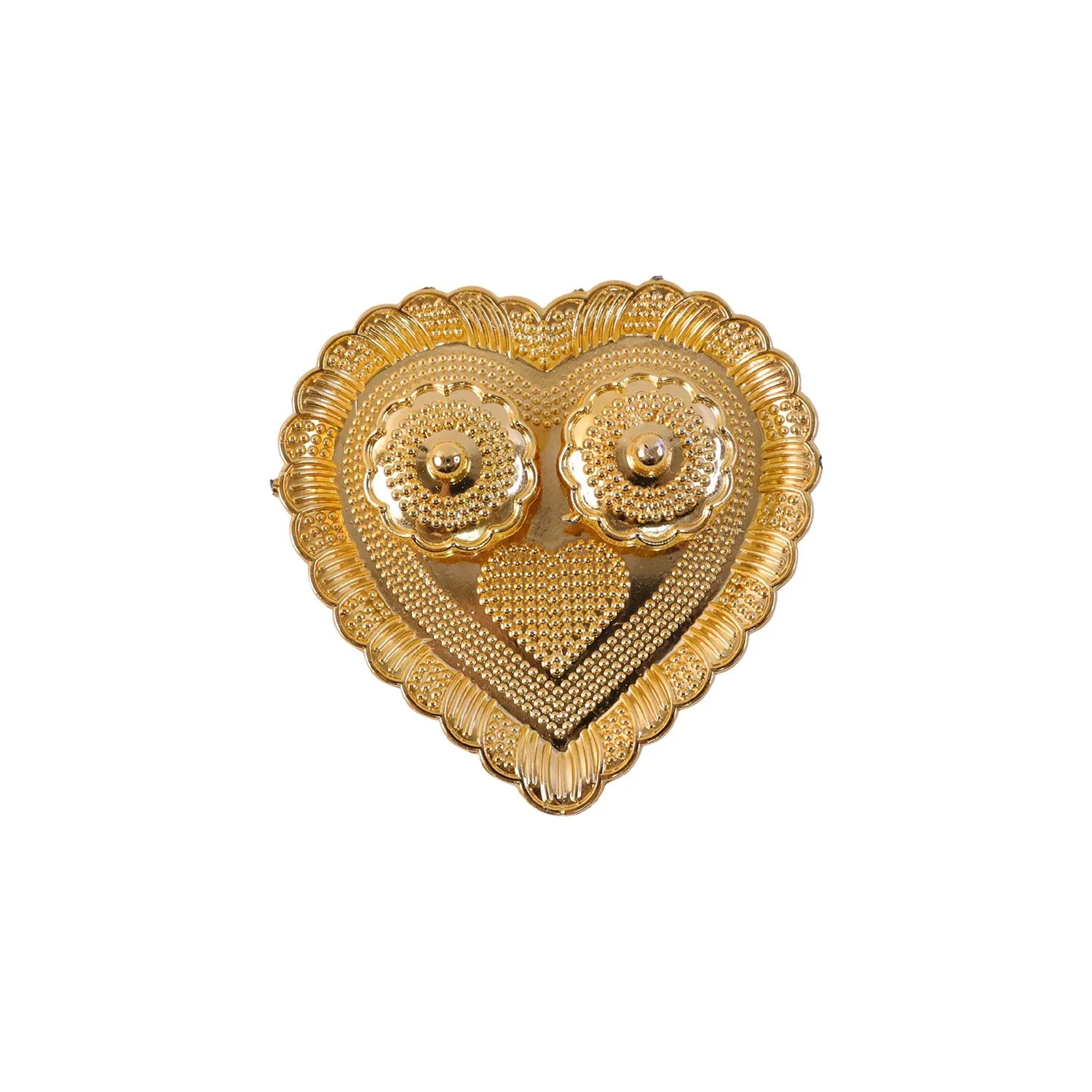 Heart Shaped Kankavati Kumkum Holder, Decorative Golden Roli Chawal Box with Lidded Containers for Puja, Tilak, Home Temple and Festive Rituals (1 Pc)