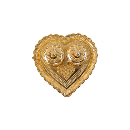 Heart Shaped Kankavati Kumkum Holder, Decorative Golden Roli Chawal Box with Lidded Containers for Puja, Tilak, Home Temple and Festive Rituals (1 Pc)