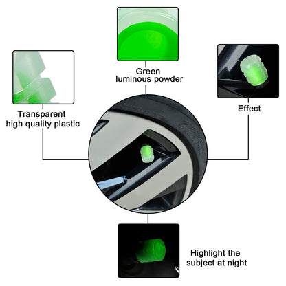Tyre Valve Caps Luminous Glow Car Tire Air Stem Valve Cap Covers vaal cap ( 4 Pcs Mix Colour)