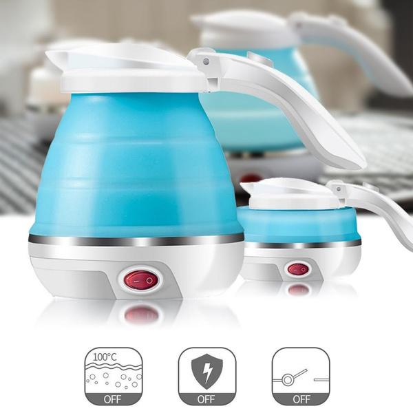 Silicone Foldable Collapsible Electric Water Kettle Camping Travel Boiler Dual Voltage Portable Electric Kettle Fast Boiling Food Grade Silicone