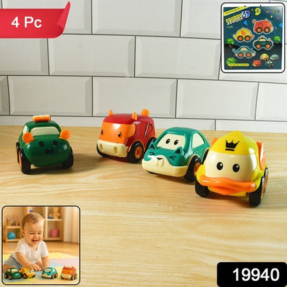 Funwoods Animal Cartoon Pull-back Toy Car - (4 Pc Set)
