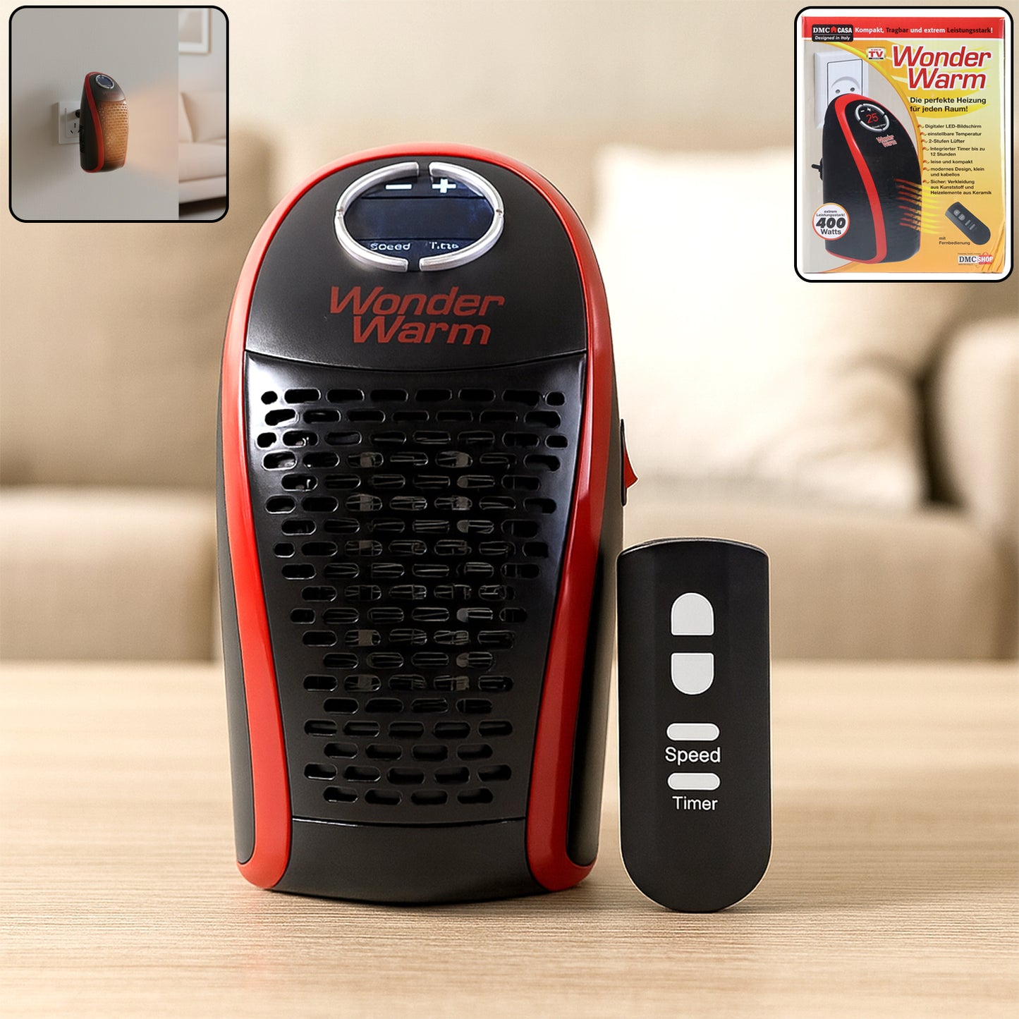 Wonder Warm 400W Wall Plug Room Heater with Remote Control – Compact Personal Space Heater (1 Pc)