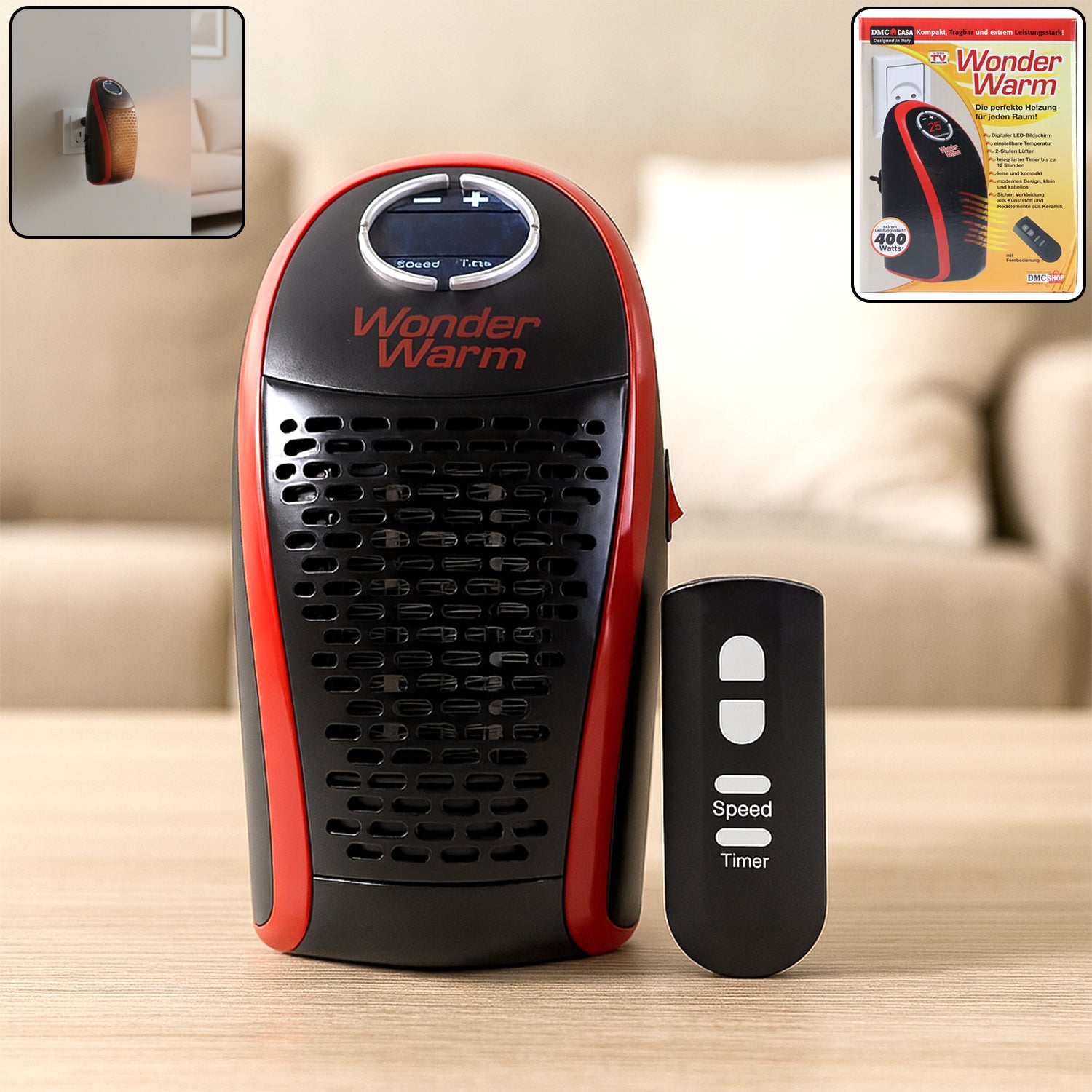 Wonder Warm 400W Wall Plug Room Heater with Remote Control – Compact Personal Space Heater (1 Pc)