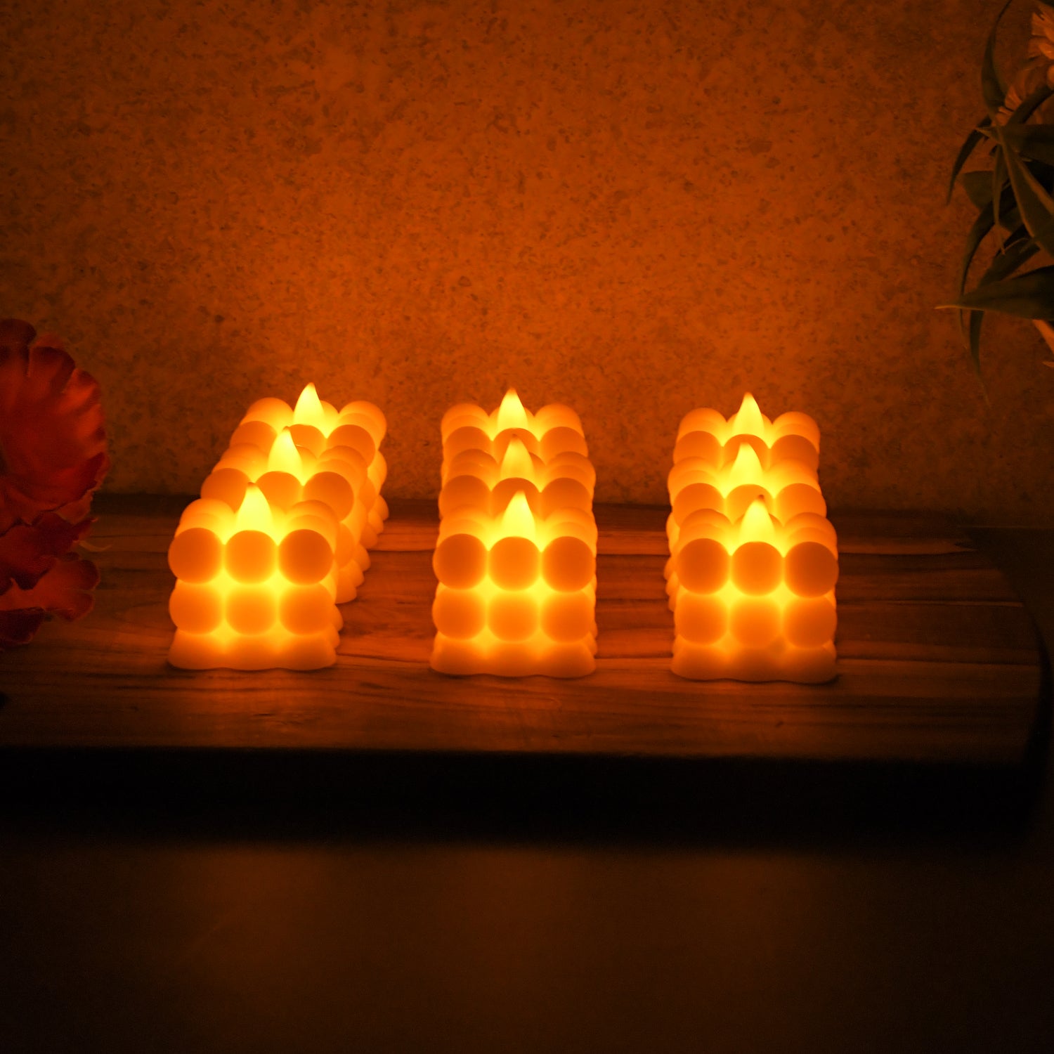 Set of 9 Decorative LED Bubble Cube Flameless Candles with Warm White Glow Battery Operated Tealight Candles for Home Diwali Wedding Party and Festive Decoration