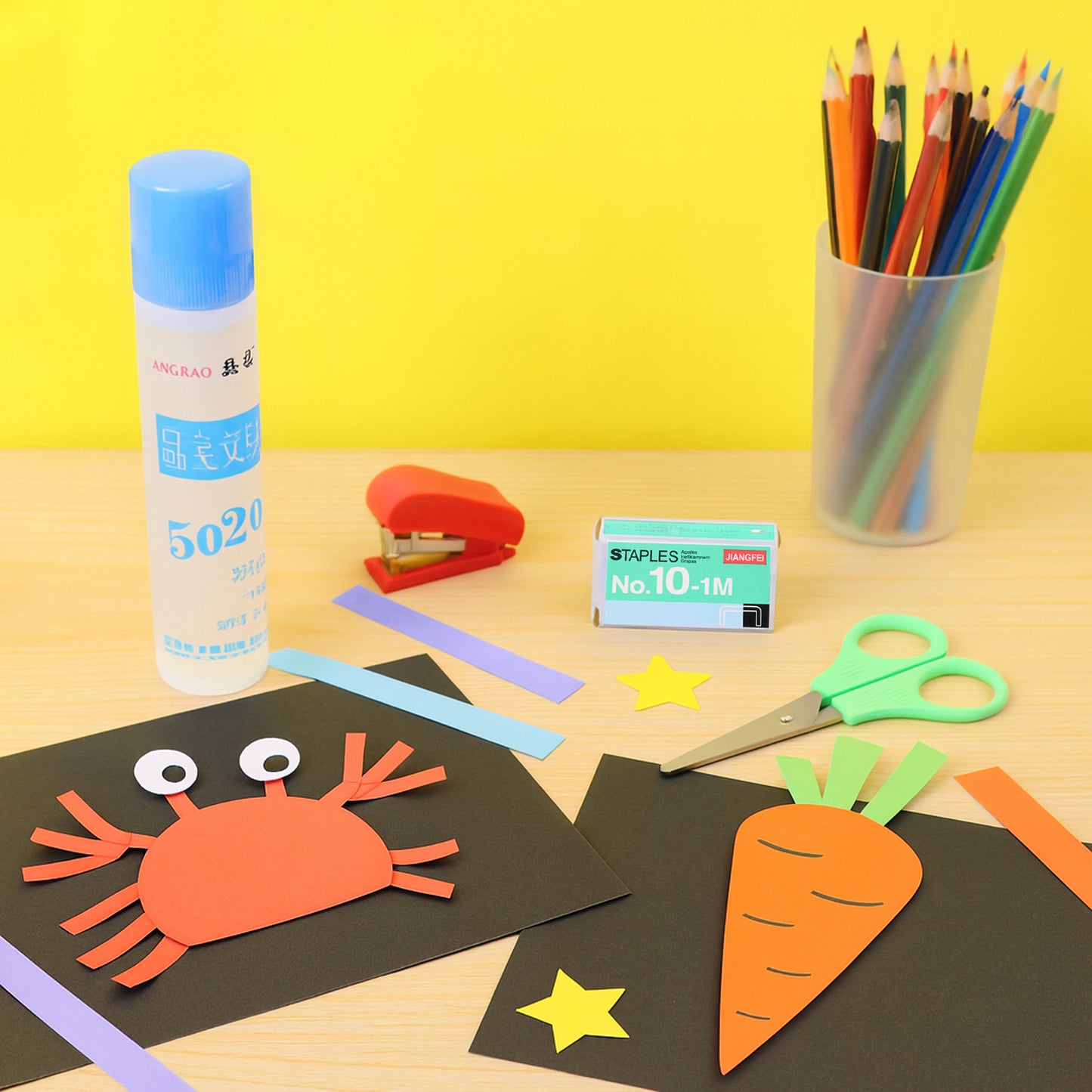 Kids Crafting and Stationery Set for School Projects, Arts & Crafts | Safety Scissors, Mini Stapler, Glue & Staples Kit for Kids Creative Activities (4 Pc Set)