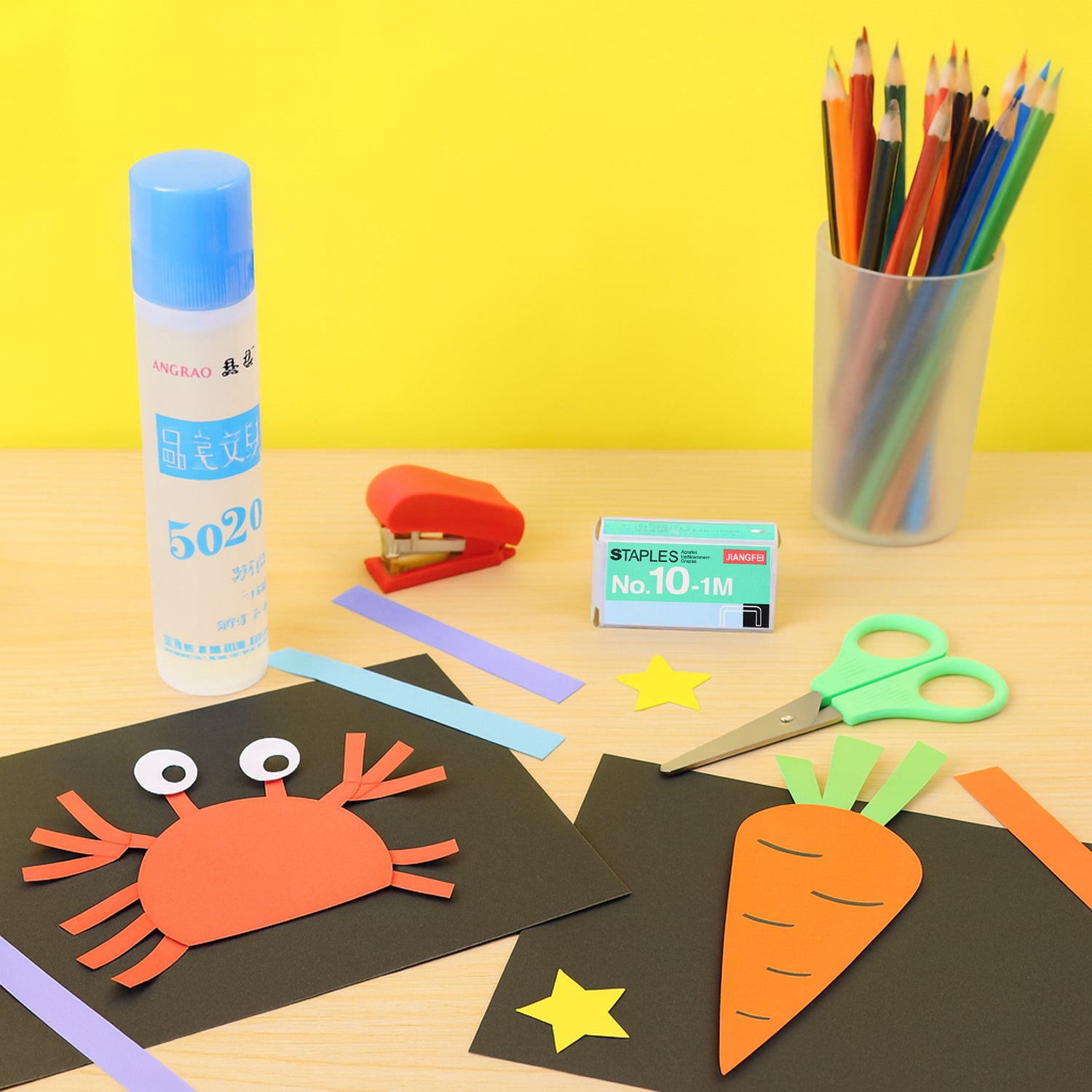 Kids Crafting and Stationery Set for School Projects, Arts & Crafts | Safety Scissors, Mini Stapler, Glue & Staples Kit for Kids Creative Activities (4 Pc Set)