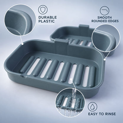 Wall Mounted Plastic Soap Dish With Drainage And Adhesive Hooks - Apex(2 Pc Set)