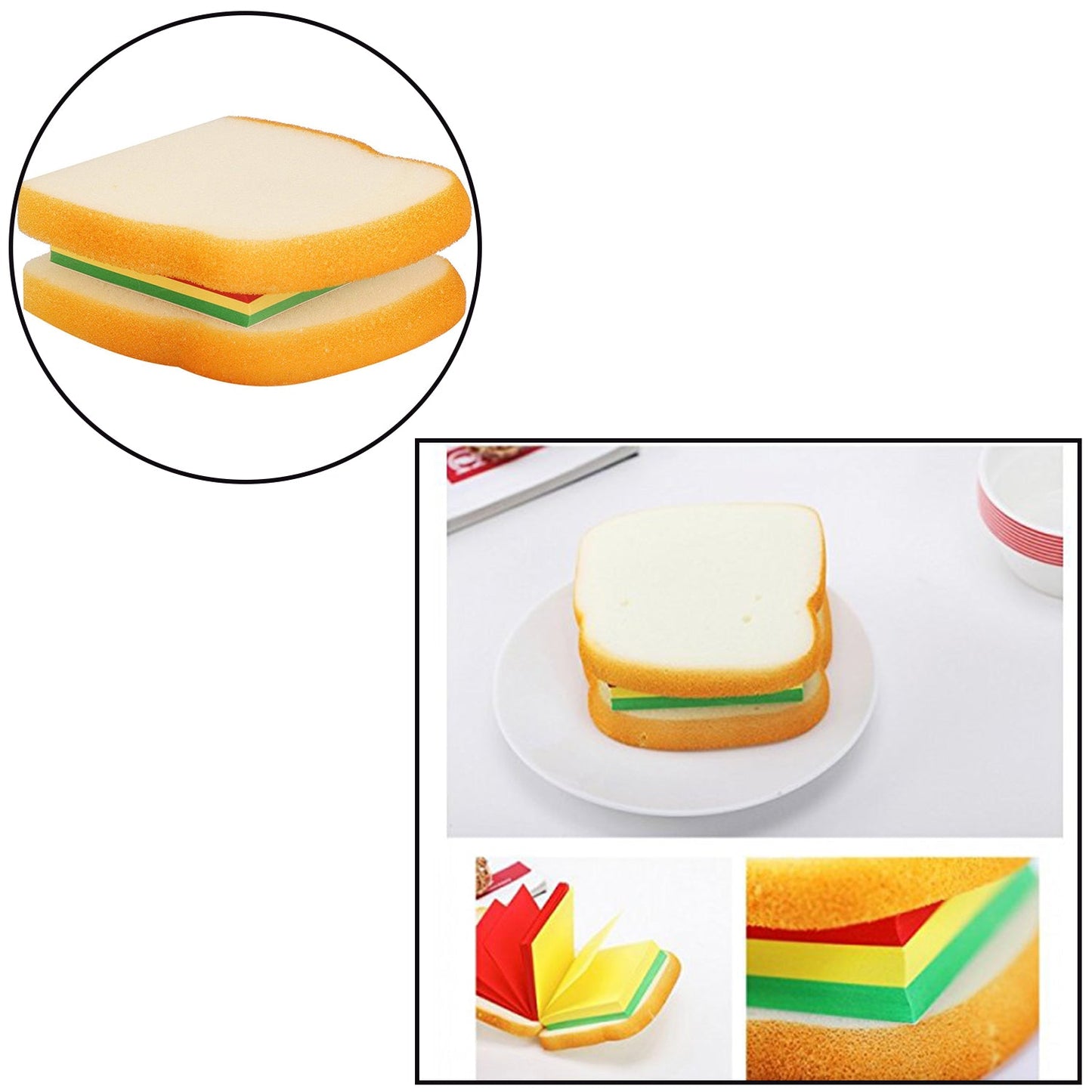 Sandwich Shaped Notepad and Sticky Notes – Cute Food-Themed Mini Memo Pad with 80 Multicolor Pages for School, Office and Gifts (1 Pc)
