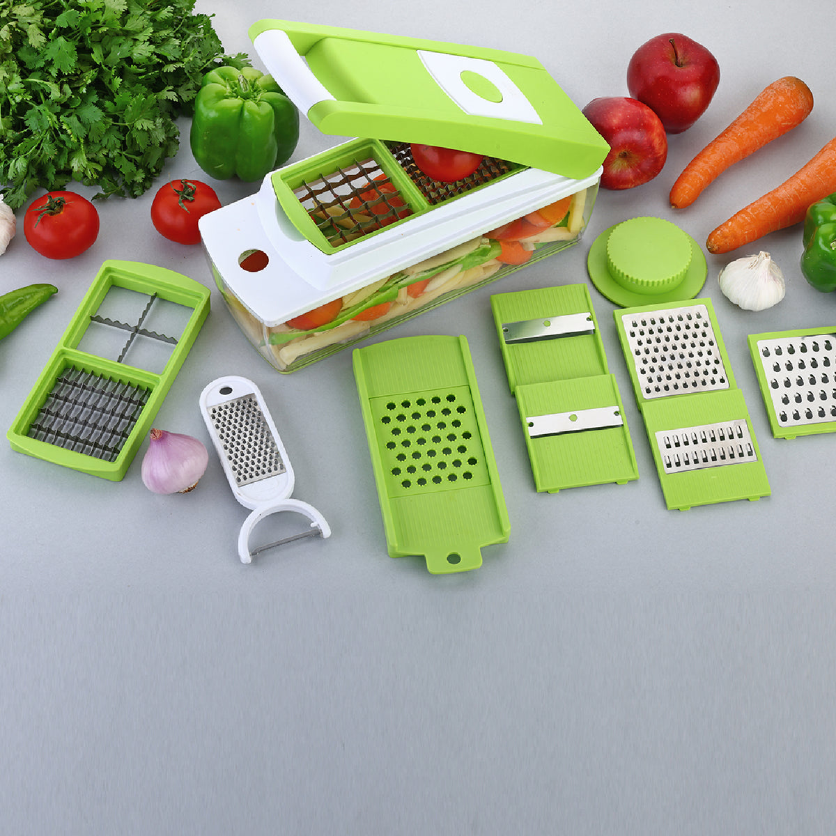 House of Sensation Snowpearl 14-in-1 Quick Dicer with Stainless Steel Blades for Vegetable and Fruit Chopping