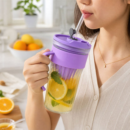 Glass Tumbler with Lid Straw and Handle Clear Drinking Mug for Coffee Juice Smoothies Infused Water and Everyday Beverages 500 ml (1 Pc)