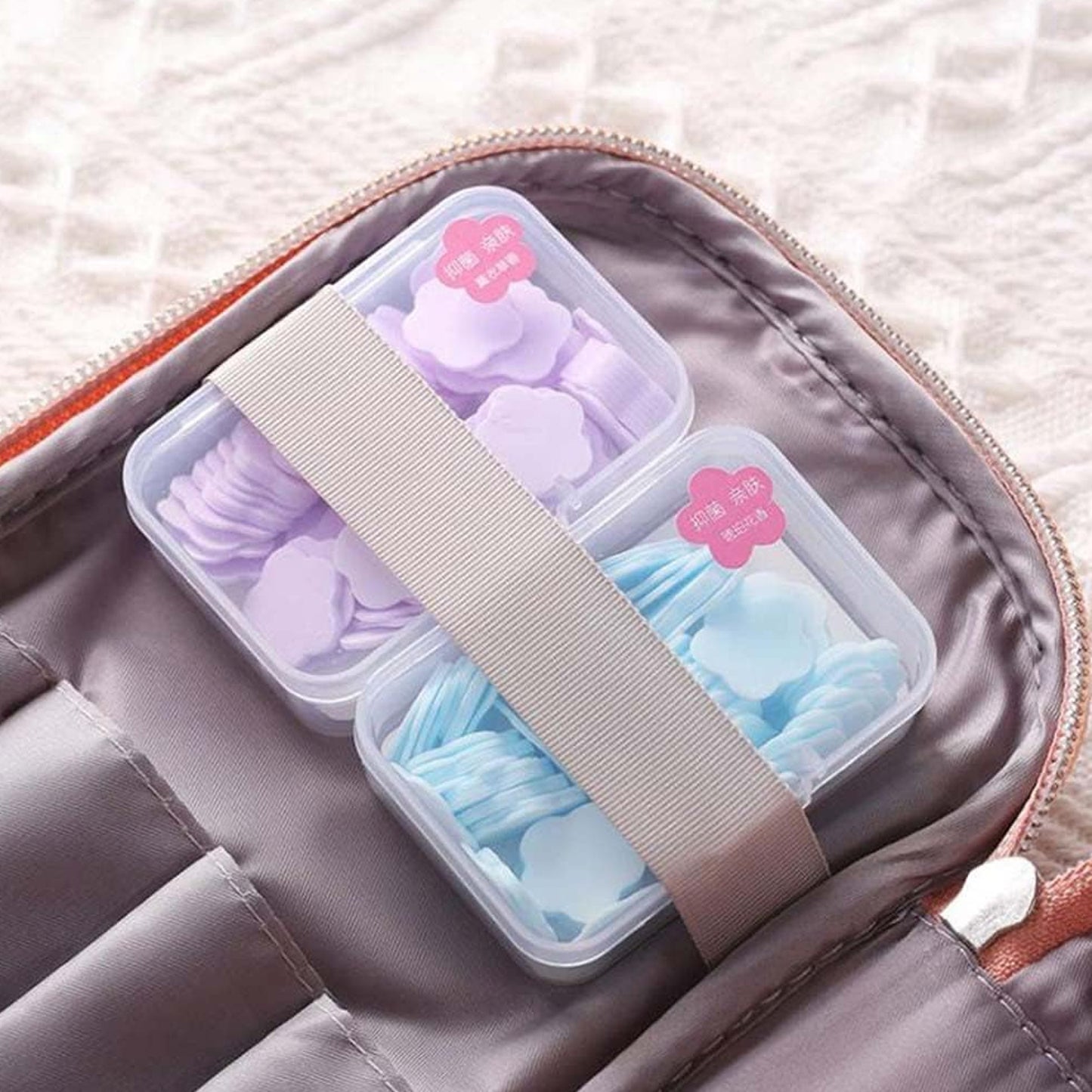 Mini Portable Travel Soap Paper Sheets – Flower Shape Disposable Paper Soap Flakes for Hand Cleaning, Hand Washing and Travel Hygiene – Approx 100 Pcs Set (Mix Color)