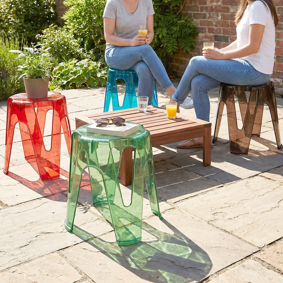 Transparent Plastic Sitting Stool Set of 4 Strong Durable Stackable Stool Multipurpose Seat for Home Bathroom Kitchen Garden Living Room and Outdoor Use (4 Pc Set)