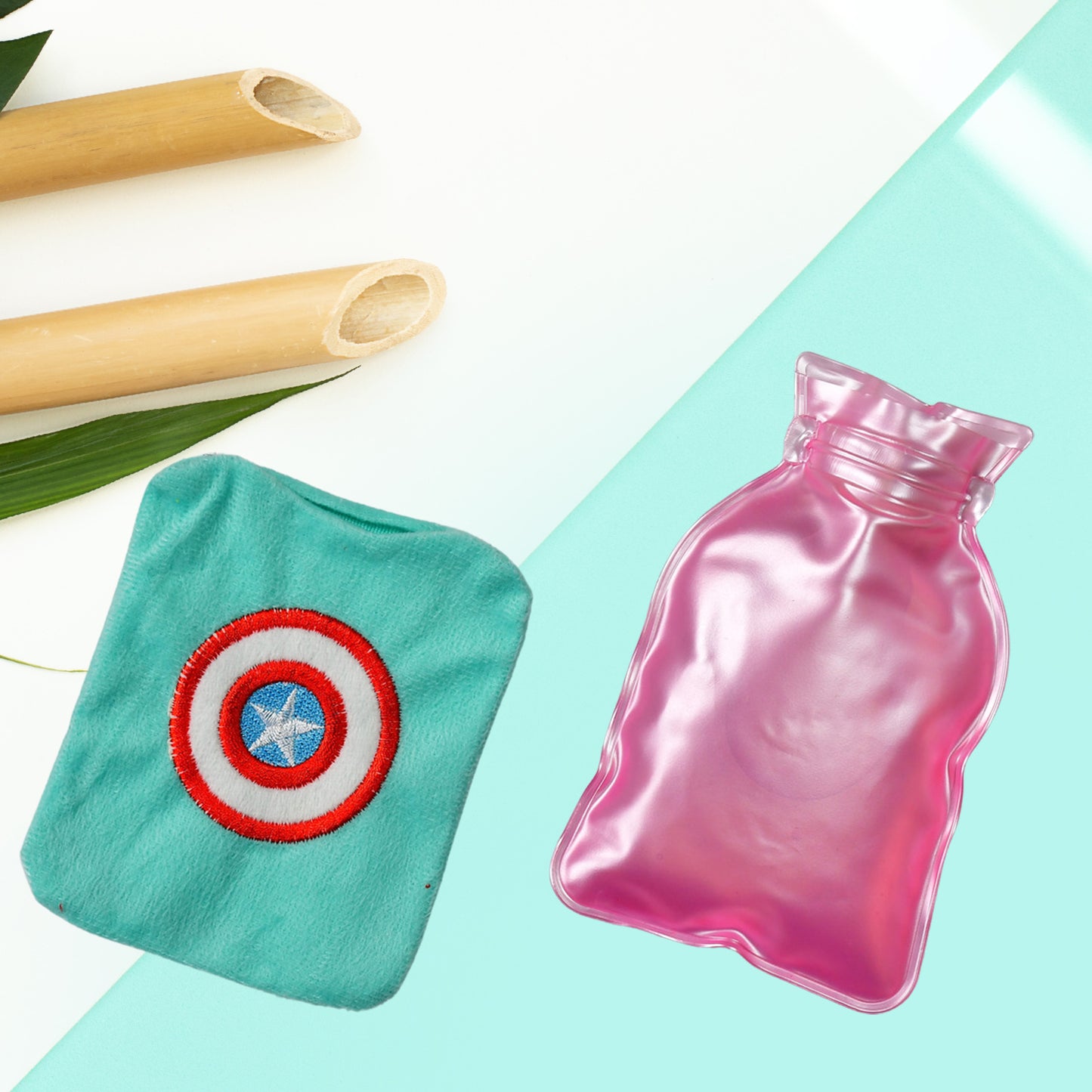 Captain America Shield Small Hot Water Bag with Soft Cover – Portable Natural Rubber Heat Therapy Bottle for Pain Relief, Menstrual Cramps, Neck, Shoulder, Back and Hand Warmer