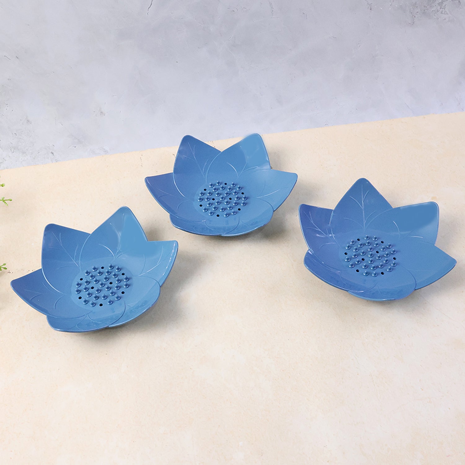Supermom 3-Piece Lotus Blossom Soap Holder Set for Bathroom, Kitchen Sink &; Washbasin | Fast-Drain Floral Soap Dish, Non-Slip Hygienic Decorative Soap Stand (3 Pcs)
