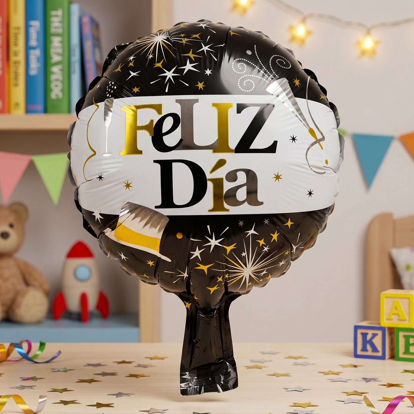 Black Golden Feliz Dia Round Foil Balloon (1 Pc)