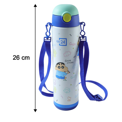 Pexpo Kids Stainless Steel School Water Bottle 500 ML Leakproof Cartoon Printed Sipper Bottle with Carry Strap for School Travel and Daily Use