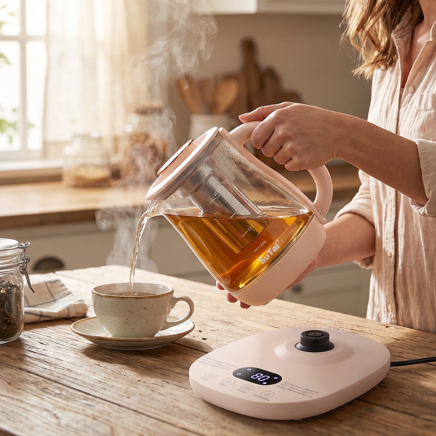 Electric Glass Kettle 2.3 Litre Multi Function Tea Maker and Water Boiler with Glass Infuser, Digital Temperature Control and Keep Warm Function (1 Pc)