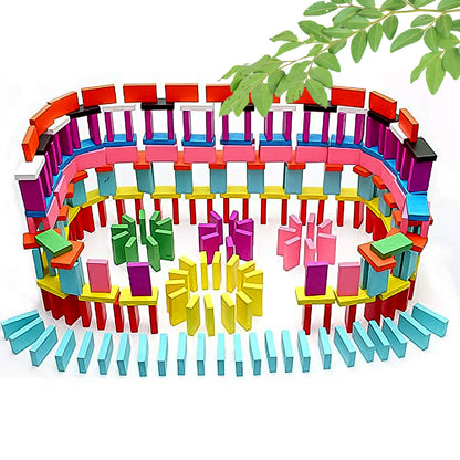 Kids 120 Pcs Wooden Domino Blocks Set Colorful Dominoes Building Stacking Racing and Educational Toy Pack of 1