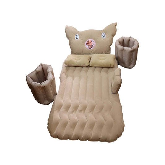 Car Air Mattress Bed Set Cartoon Pig Design Inflatable Back Seat Travel Bed with Electric Air Pump Pillows and Side Cushions (1 Set)