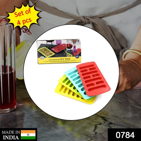 4 Piece Fancy Ice Cube Tray Set for Freezer, Reusable Plastic Ice Cube Molds for Cold Drinks, Juice and Everyday Kitchen Use