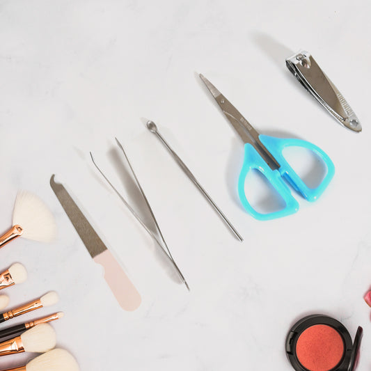 5 in 1 Stainless Steel Professional Manicure Set with Nail Cutter Scissors Nail File Grooming Tools and PU Leather Travel Case for Men and Women (1 Set)