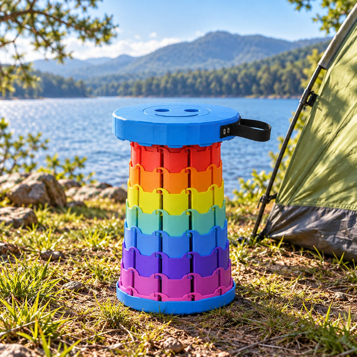 Rainbow Telescopic Folding Stool With Carry Strap Portable Camping Seat (1 Pc)