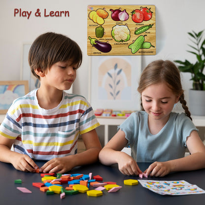 Wooden Vegetable Shape Puzzle Board for Toddlers and Kids – Educational Montessori Learning Toy