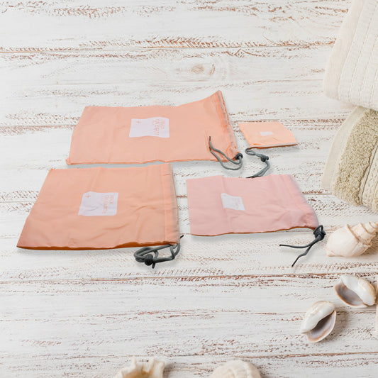 Travel Storage Bag Waterproof Nylon Drawstring Pouch Set for Clothes, Shoes and Accessories Organization (4 Pieces Set)