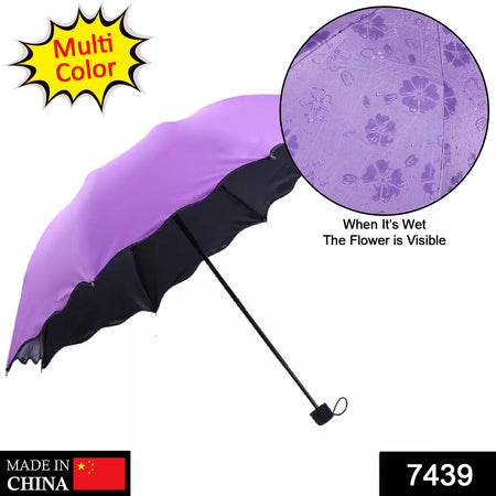 Changing Secret Blossoms Water Magic Print Foldable Umbrella UV Protection Travel Rain Umbrella with Compact Cover (1 Pc)