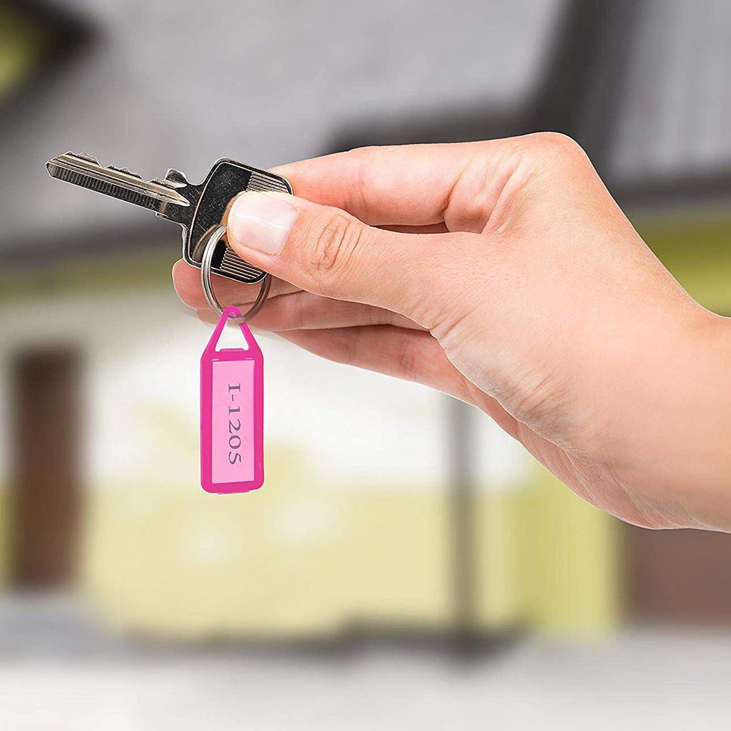10 Piece Color Coded Keychain Tag Labels with ID Paper Insert and Split Ring for Keys, Cable Organization and Home Office Use