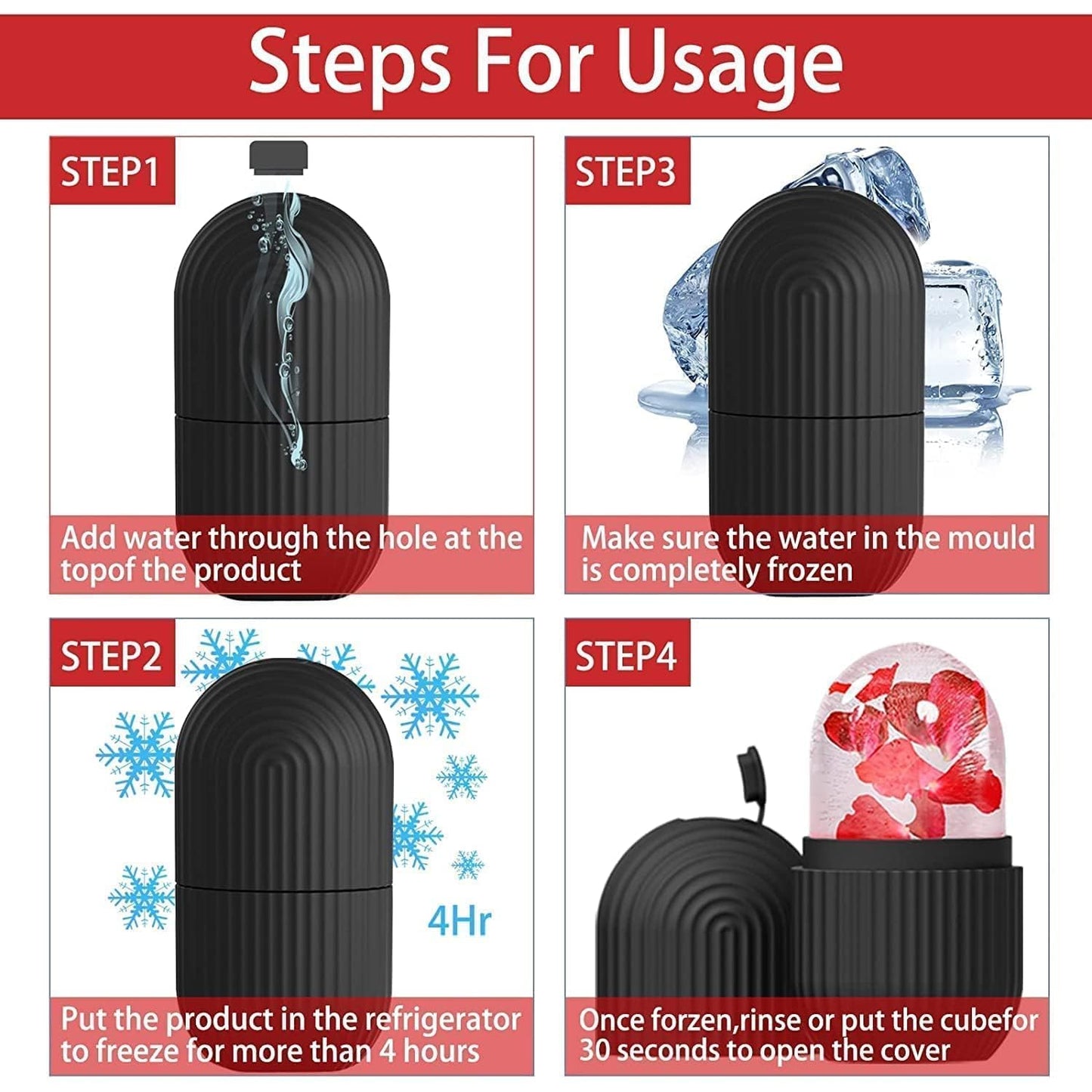 Face Ice Roller for Face Massager Reusable Silicone Ice Roller for Skin Tightening Puffiness Reduction and Facial Massage Black