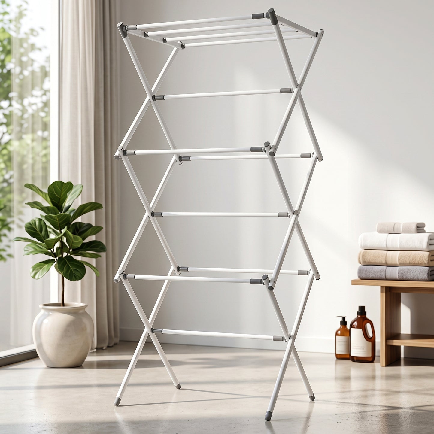 3 Tier Folding Clothes Drying Rack Laundry Cloth Dryer Stand For Balcony (1 Set)